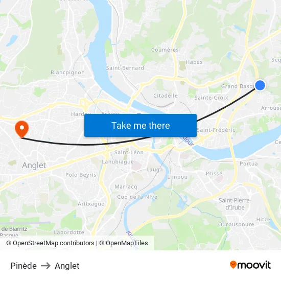 Pinède to Anglet map