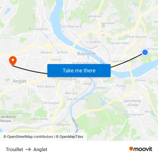 Trouillet to Anglet map
