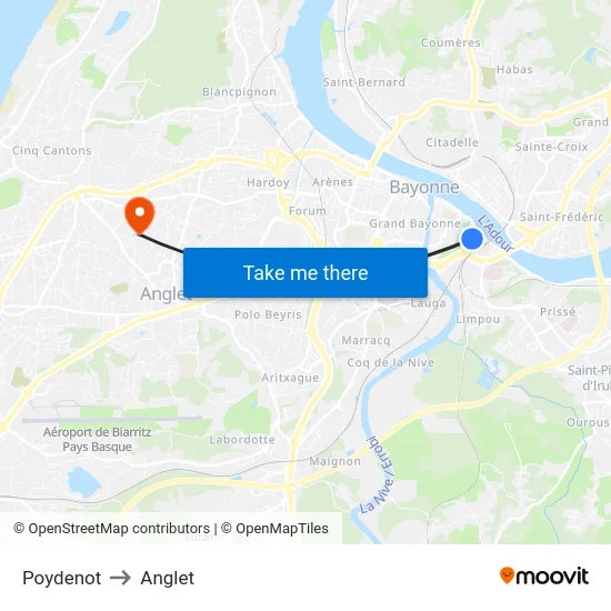 Poydenot to Anglet map