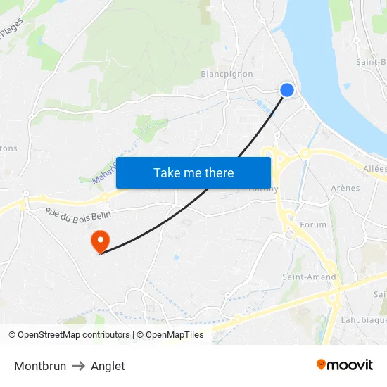 Montbrun to Anglet map