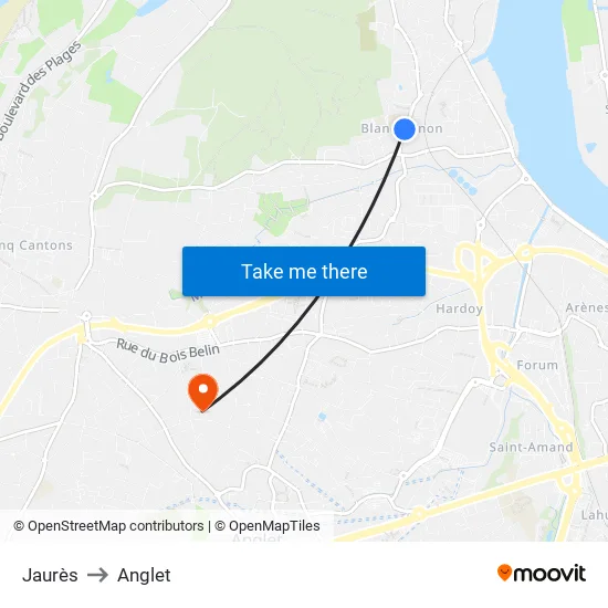 Jaurès to Anglet map