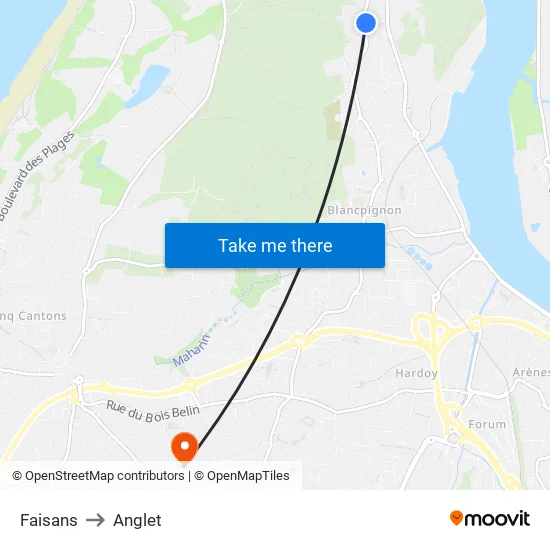 Faisans to Anglet map