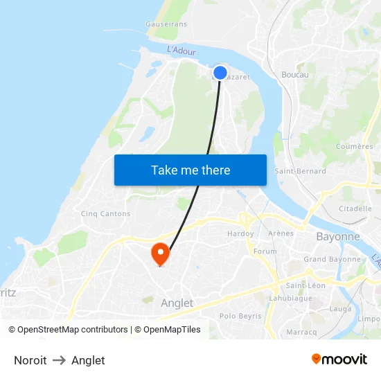 Noroit to Anglet map