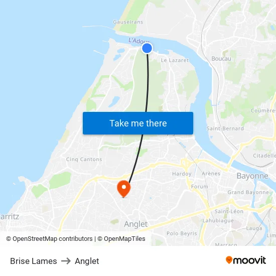 Brise Lames to Anglet map