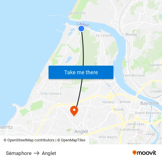 Sémaphore to Anglet map