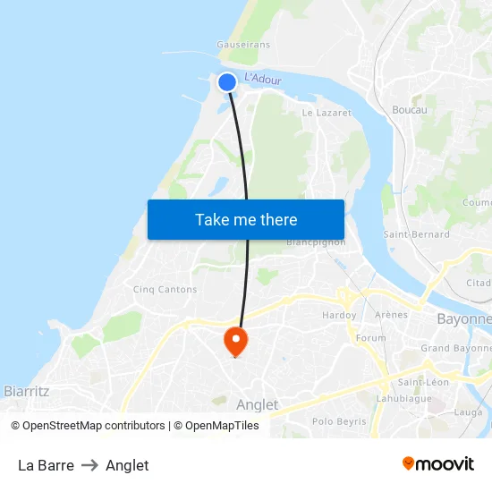La Barre to Anglet map