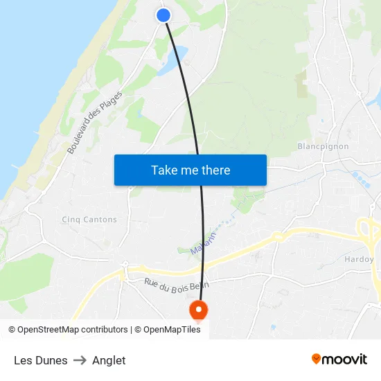 Les Dunes to Anglet map