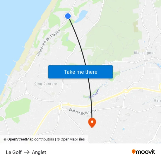 Le Golf to Anglet map