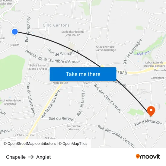 Chapelle to Anglet map