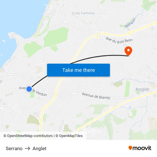 Serrano to Anglet map
