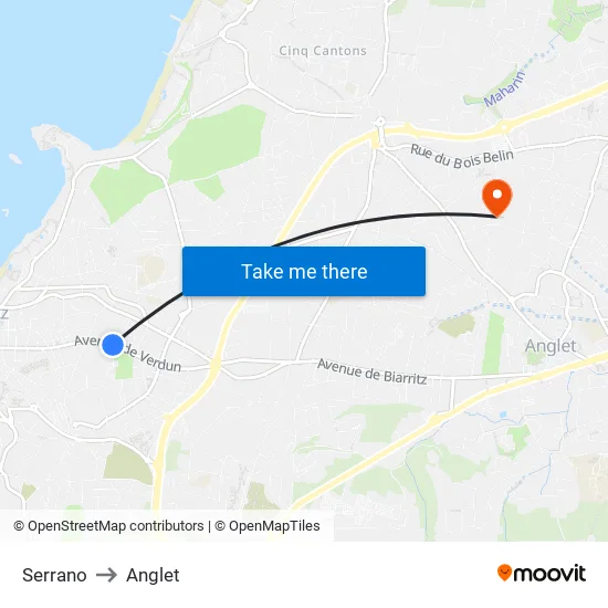 Serrano to Anglet map