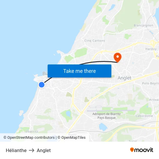 Hélianthe to Anglet map