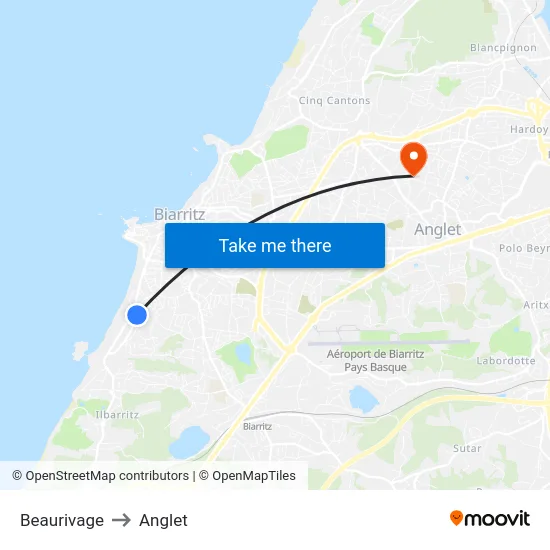 Beaurivage to Anglet map