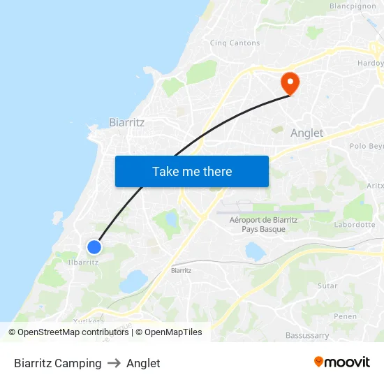 Biarritz Camping to Anglet map