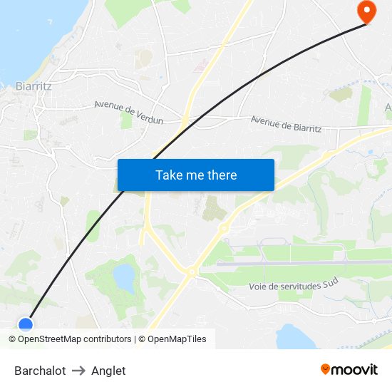 Barchalot to Anglet map