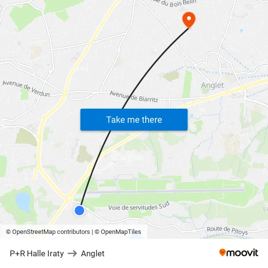 P+R Halle Iraty to Anglet map