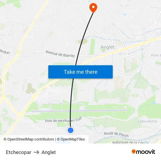 Etchecopar to Anglet map