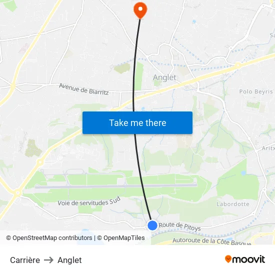 Carrière to Anglet map
