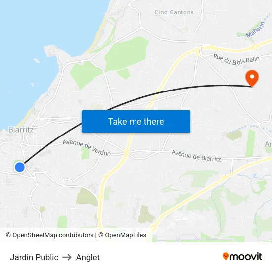 Jardin Public to Anglet map
