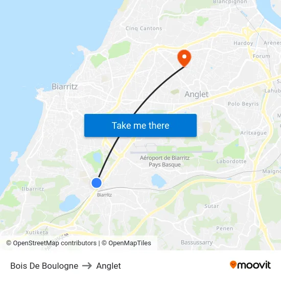 Bois De Boulogne to Anglet map