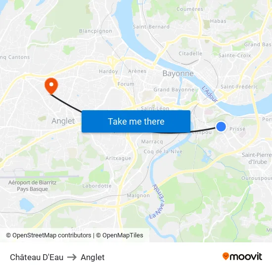 Château D'Eau to Anglet map