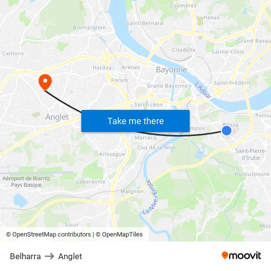 Belharra to Anglet map