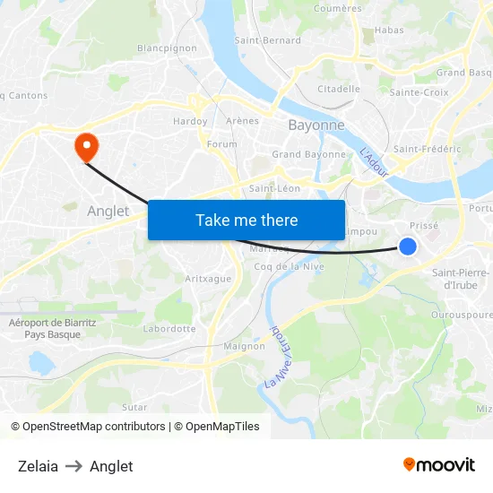 Zelaia to Anglet map