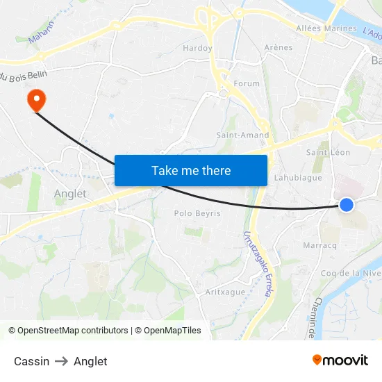 Cassin to Anglet map