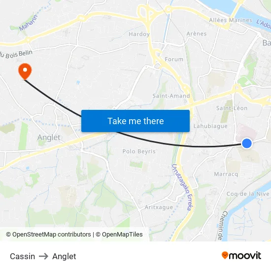 Cassin to Anglet map