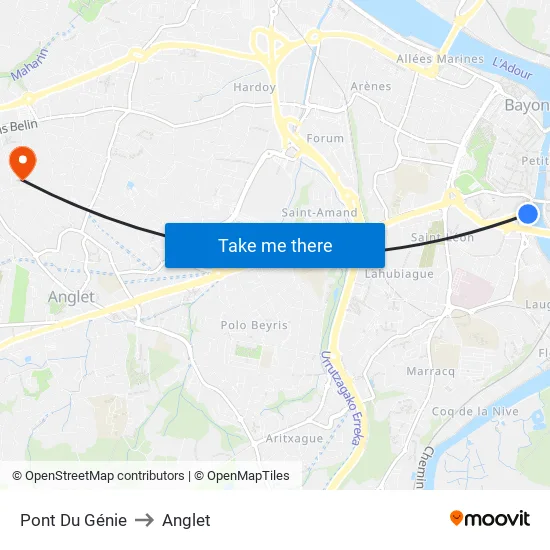 Pont Du Génie to Anglet map