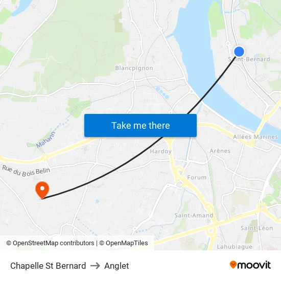 Chapelle St Bernard to Anglet map