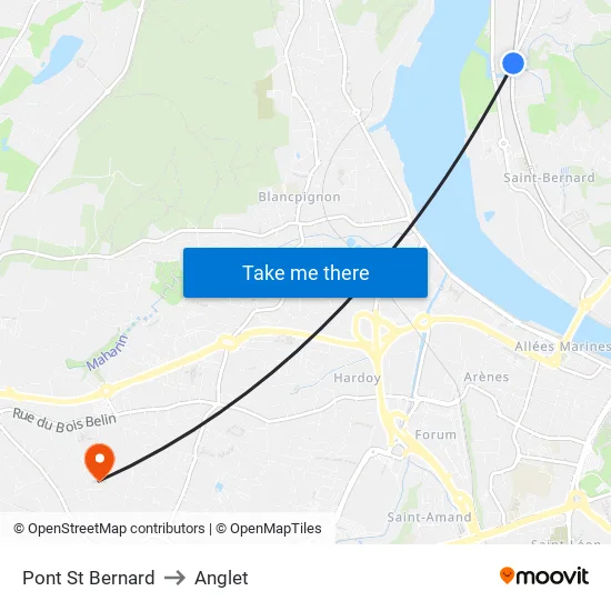 Pont St Bernard to Anglet map