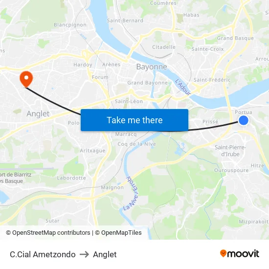 C.Cial Ametzondo to Anglet map