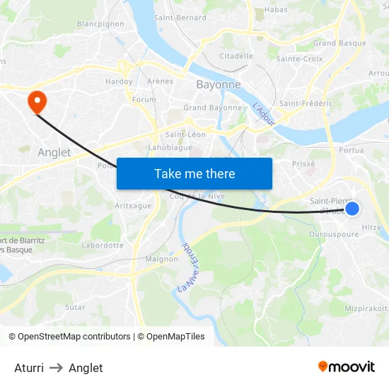 Aturri to Anglet map