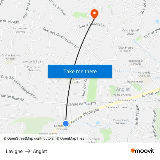 Lavigne to Anglet map