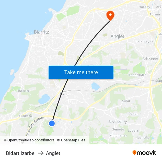 Bidart Izarbel to Anglet map