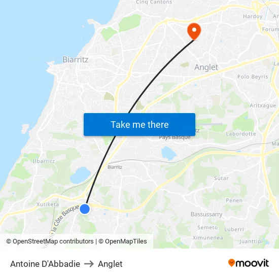 Antoine D'Abbadie to Anglet map