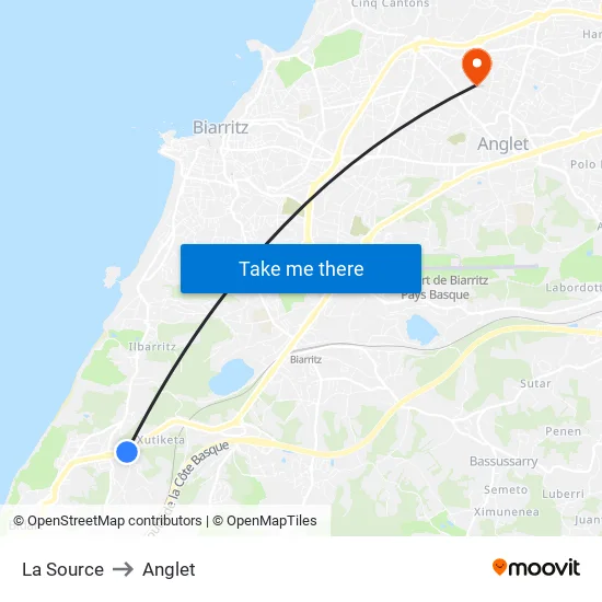 La Source to Anglet map