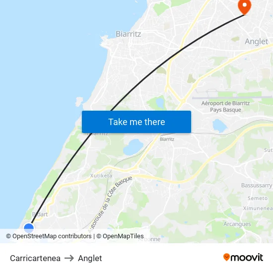 Carricartenea to Anglet map