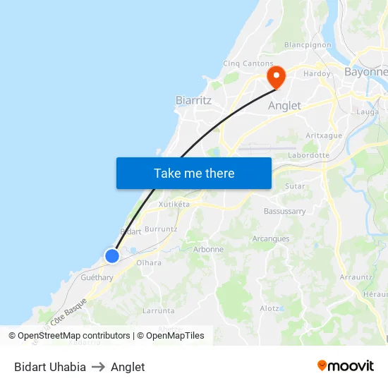 Bidart Uhabia to Anglet map