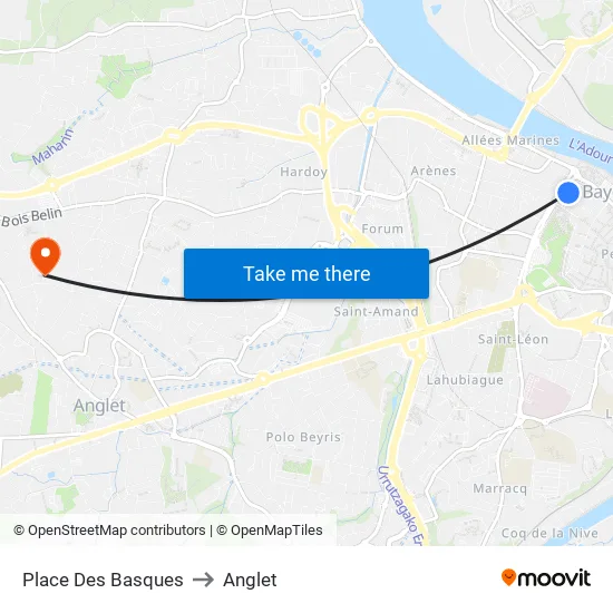 Place Des Basques to Anglet map