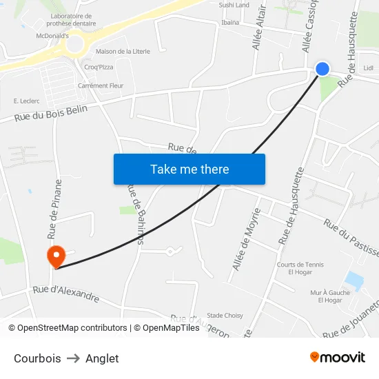 Courbois to Anglet map