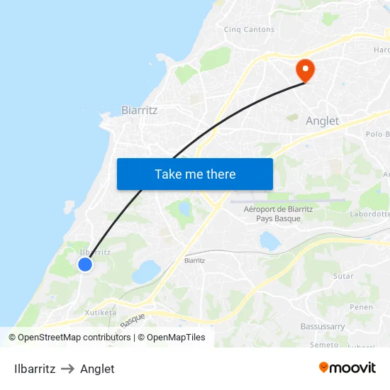 Ilbarritz to Anglet map