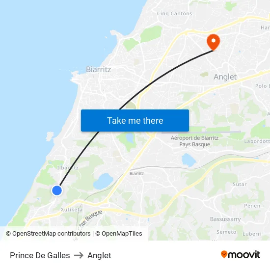 Prince De Galles to Anglet map