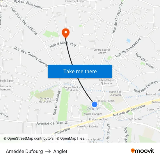 Amédée Dufourg to Anglet map