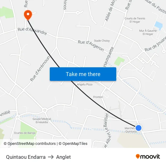 Quintaou Endarra to Anglet map