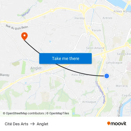 Cité Des Arts to Anglet map