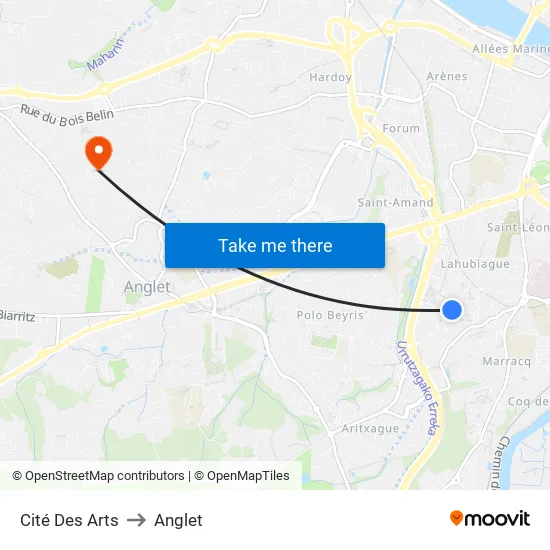 Cité Des Arts to Anglet map