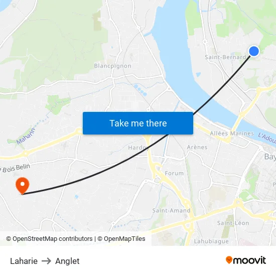 Laharie to Anglet map