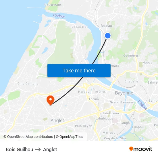 Bois Guilhou to Anglet map